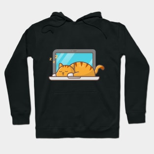 The cute cat is sleeping on laptop Hoodie